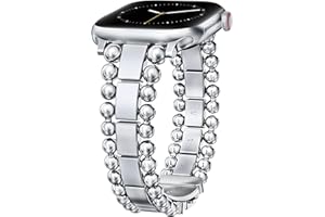 TOYOUTHS Beaded Bracelet Compatible with Apple Watch Bands 38/40/41/42/44/45/46/49mm Women, Fancy Stainless Steel Metal Link 