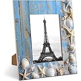 Mintoprints Beach Theme 8x10 Picture Frame, Seashells Starfish Wood Photo Frame for Wall or Tabletop Display Pictures 5x7 with Mat or 8x10 without Mat