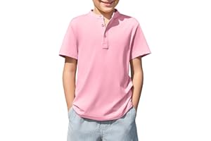 Haloumoning Boys Short Sleeve Henley Shirt Kids Casual Button Front Summer T-Shirts Tops Tees 5-14 Years