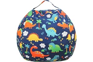 LMYOVE Stuffed Animal Storage Bean Bag Chair Cover for Kids, Zipper Storage Bean Bag for Organizing Plush Toys for Girls and Boys (38", Dinosaur)