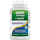 Best Naturals Parsley and Garlic 1000 mg per Serving 250 Vegetarian Capsules. Gluten Free and Non-GMO.