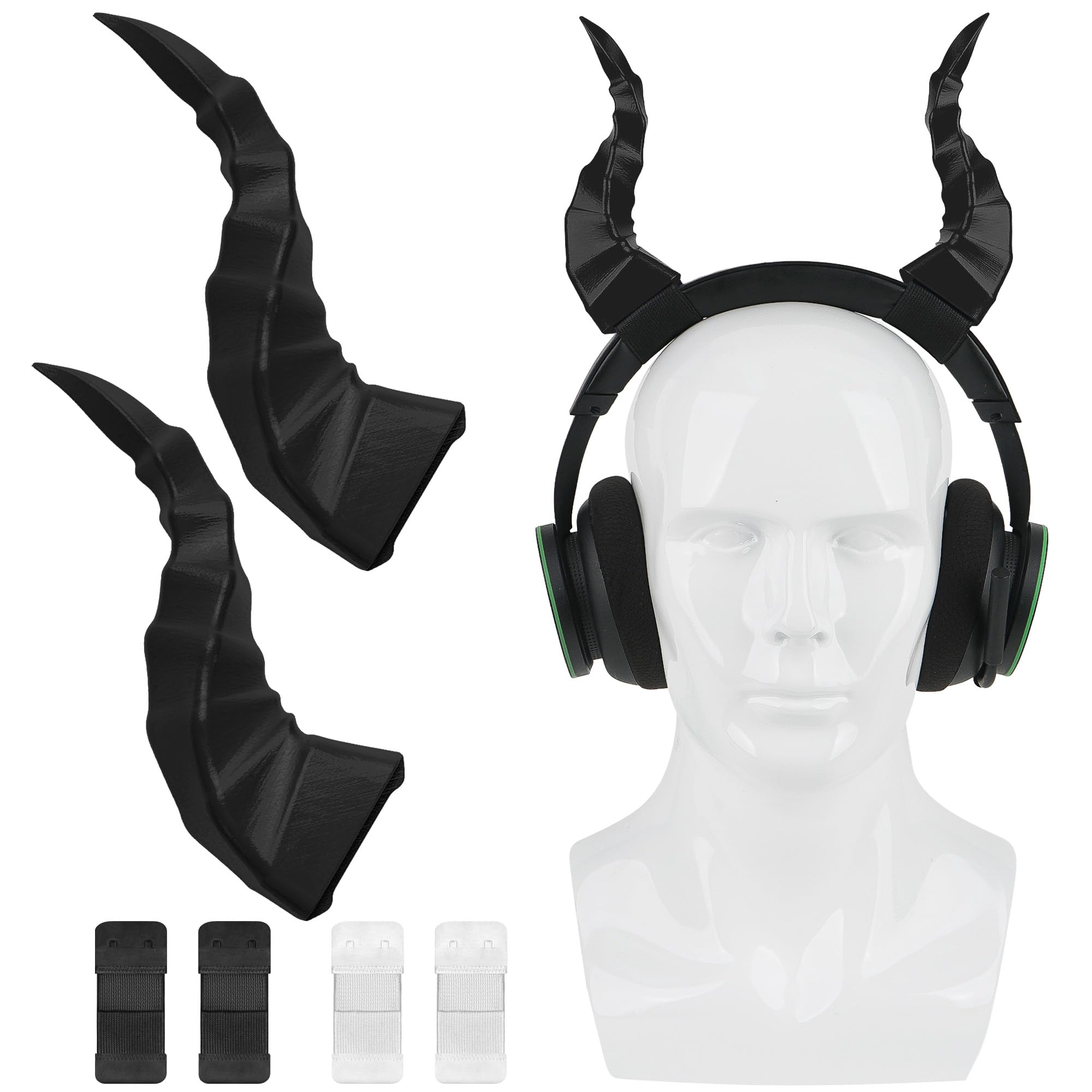Geekria Devil Horns for Headphones, 3D Printed Adjustable Headband Cosplay Accessory Compatible with Over-Ear Headphones (Black) — image 1