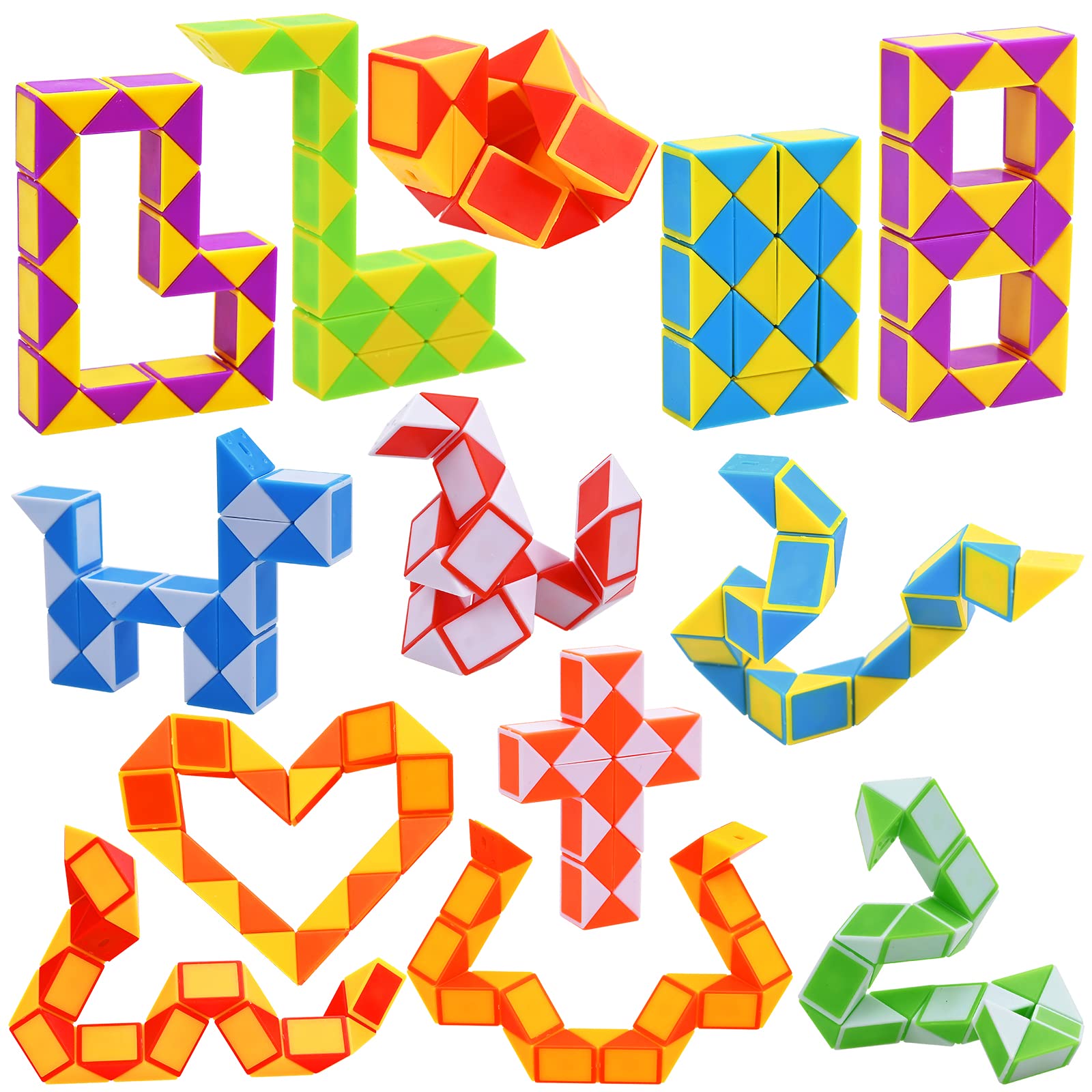 Party Bag Fillers Toys for Kids, 13 PCS Goldge 24 Blocks Magic Snake Cube, Snake Fidget Toy for Kids, Speed Cubes, Children’s Party Toys Twist Puzzle Cube.