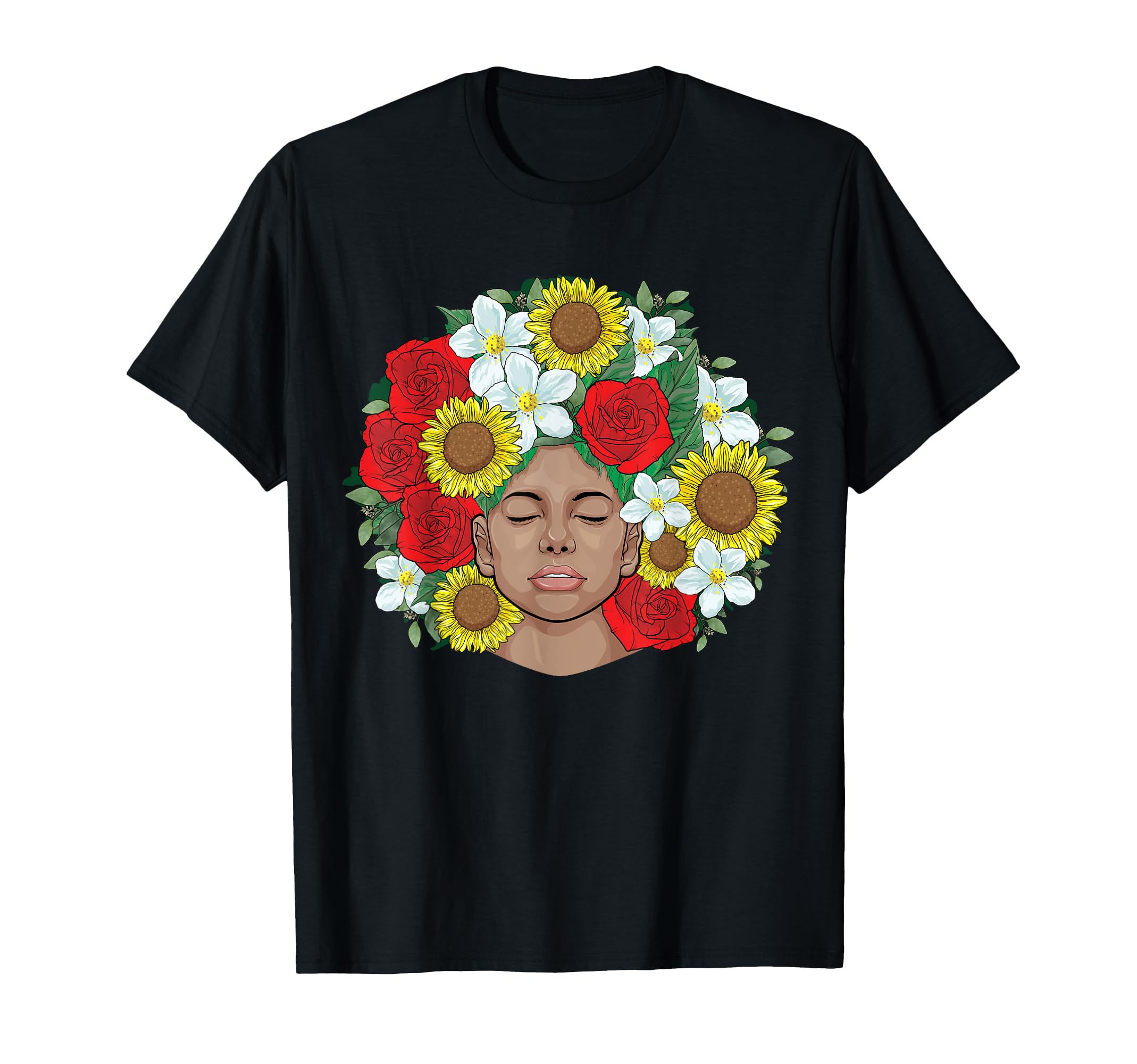 Afro Natural Black Hair Kind Pride Melanin Flowers African T-Shirt