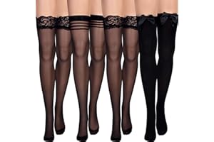 SATINIOR Silk Thigh High Stocking for Women Lace Silicone Socks Satin Bow Top Stocking