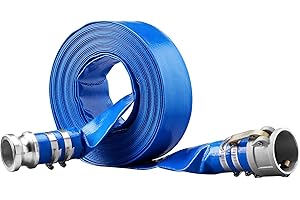VEVOR Backwash Hose, 2 in x 50 ft, Heavy-Duty PVC Flat Pool Discharge Hose with Aluminum Camlock C & E Fittings, Clamps, Comp