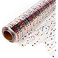 CMFYHM Extra Wide Clear Cellophane Wrap Roll(34" x 100’Ft) Multicolor Polka Dots Transparent Thicker Cellophane Roll, Cellophane Wrap for gift baskets, Flowers, Holiday,Christmas Decorations