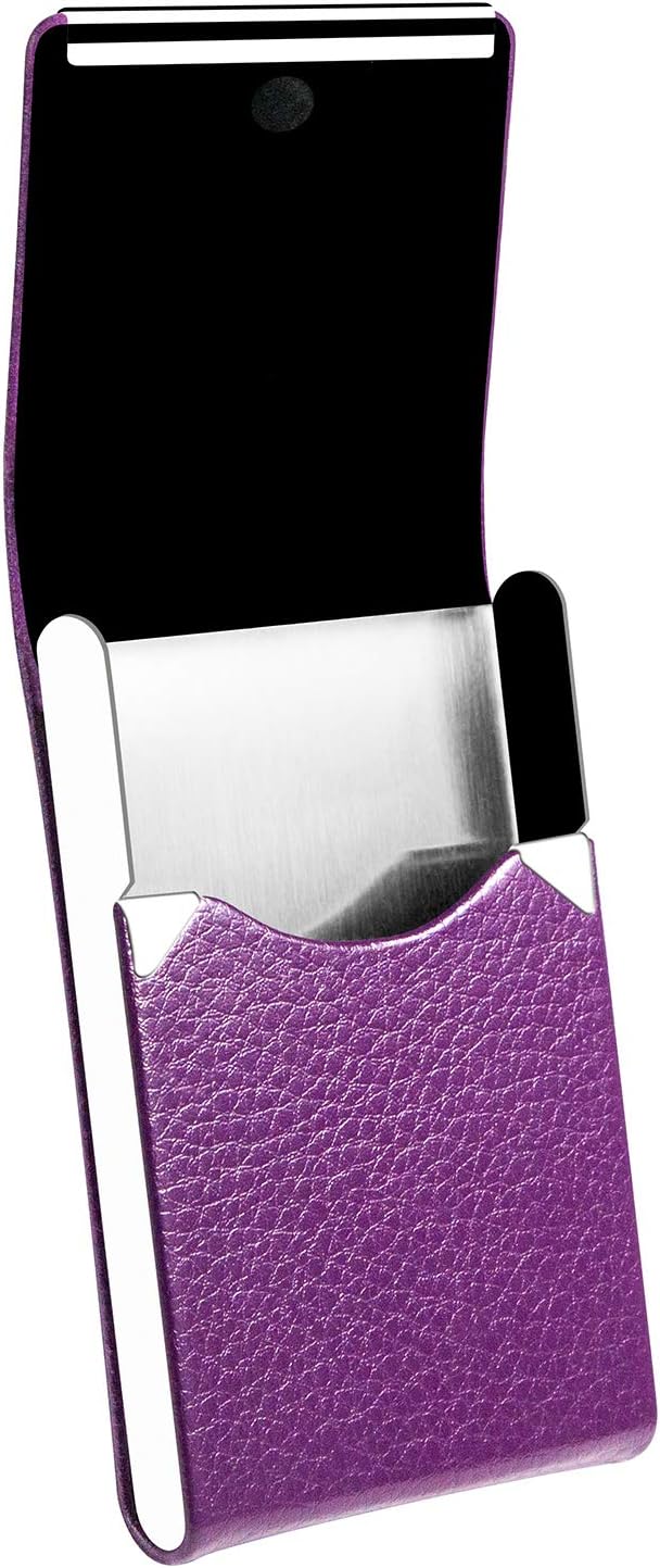Padike PU Leather Business Card Holder for Women Slim Pocket Business Name Card Holder Stainless Steel Business Card Case with Magnetic Shut (Purple) : Office Products