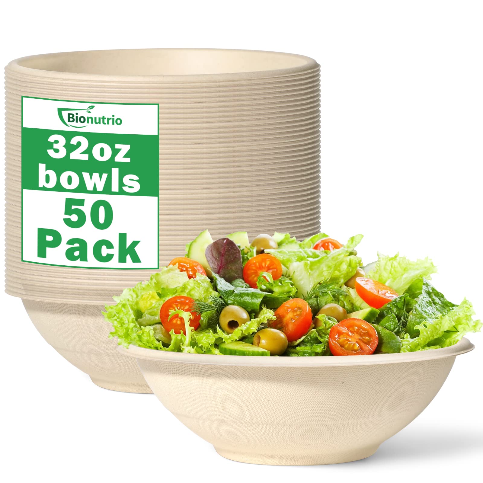 Photo 1 of 32oz Large Paper Bowls - 50 Pack Heavy Duty, Biodegradable & Microwavable - Eco Friendly Bagasse Bowls for Hot Soup, Milk, Cereals, Snacks & Salads