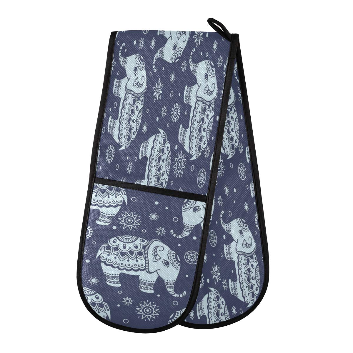 ZZXXB Ethnic Elephant Floral Double Oven Mitt Heat Resistant Non-Slip Kitchen Gloves Extra Long 7" x 35" for Cooking Baking Barbecue Grilling — image 1