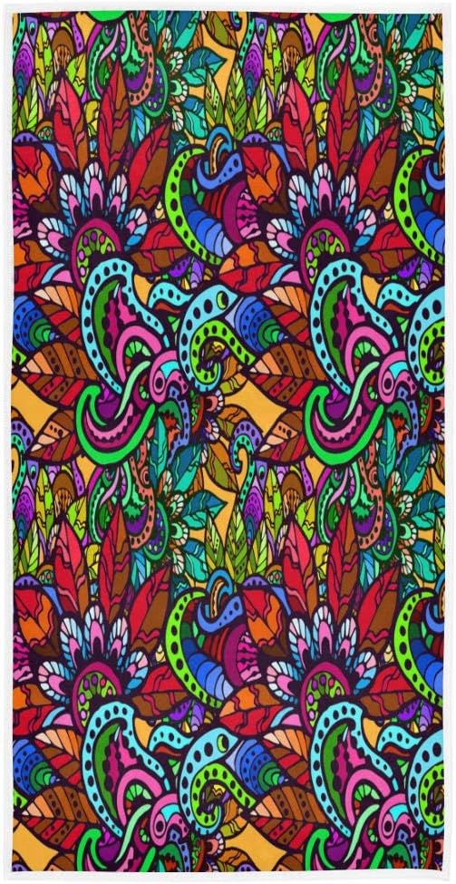 Love Animal Ethnic Decorative Floral Element Doodle Seamless Pattern Hand Towels Cotton Washcloths Face Cloth Soft Wash Cloths for Home Kitchen Bathroom Spa Gym Swim Hotel Use