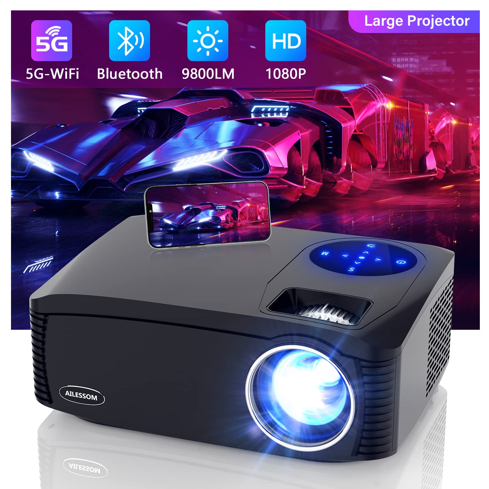 Native 1080P 5G WiFi Bluetooth Projector, AILESSOM 20000LM 450
