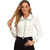 Allegra K Women's Peter Pan Collar Shirt Long Sleeve Elegant Button Down Work Blouse