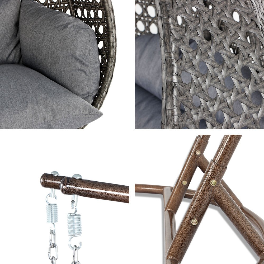 Island Gale Luxury 2 Person Wicker Swing Chair With Stand And Cushion Outdoor Hammock Porch Furniture Max 528 Lbs 2 Stands For Extra Safety Perfect For Patio Garden Indoor Bedroom Reading