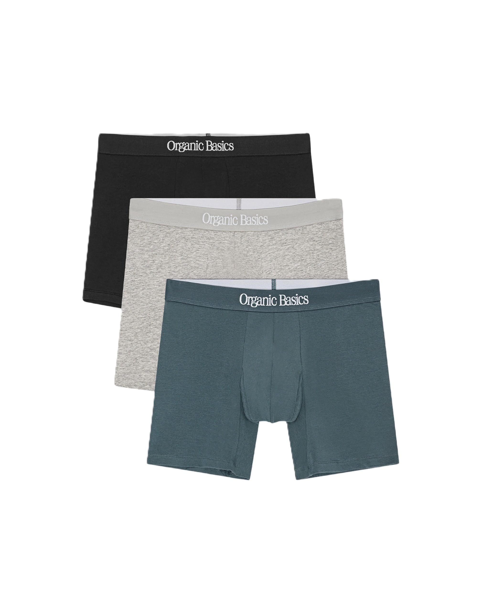 Photo 1 of Organic Basics Men's Core 6" Easy Fit Organic Cotton Boxer Brief Underwear 3-Pack, Black/Grey Mélange/Thunder, Medium
