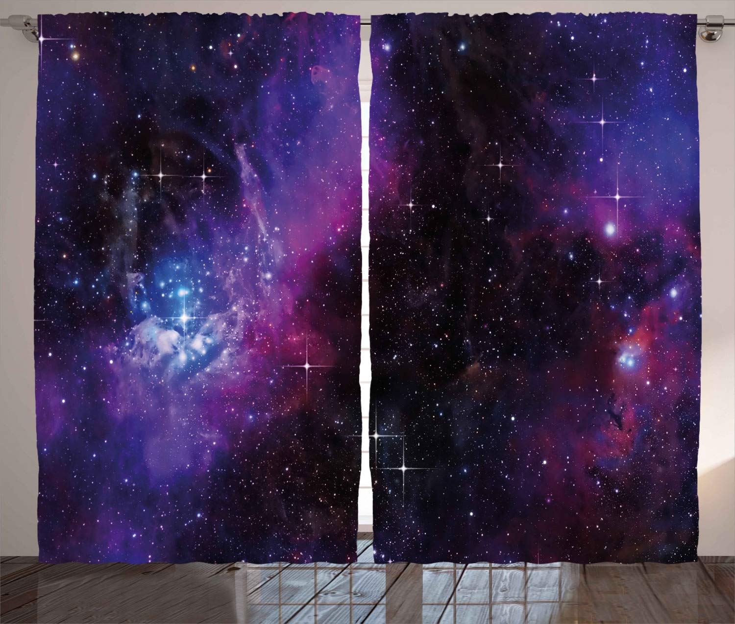 ABAKUHAUS Space Curtains, Nebula Dark Galaxy Luminous Stars and Cosmic Rays Astronomy Explore Theme, Living Room Bedroom Window Drapes 2 Panel Set, 280 x 225 cm, Magenta Blue — image 1