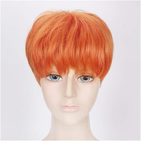 Amazon Co Jp 合成高温かつら 男性と女性のためのショートヘアウィッグアニメのコスプレ短い髪ふわふわ純粋なオレンジ パーティーのショー ハロウィーンのために使用することができます Color Orange ホーム キッチン