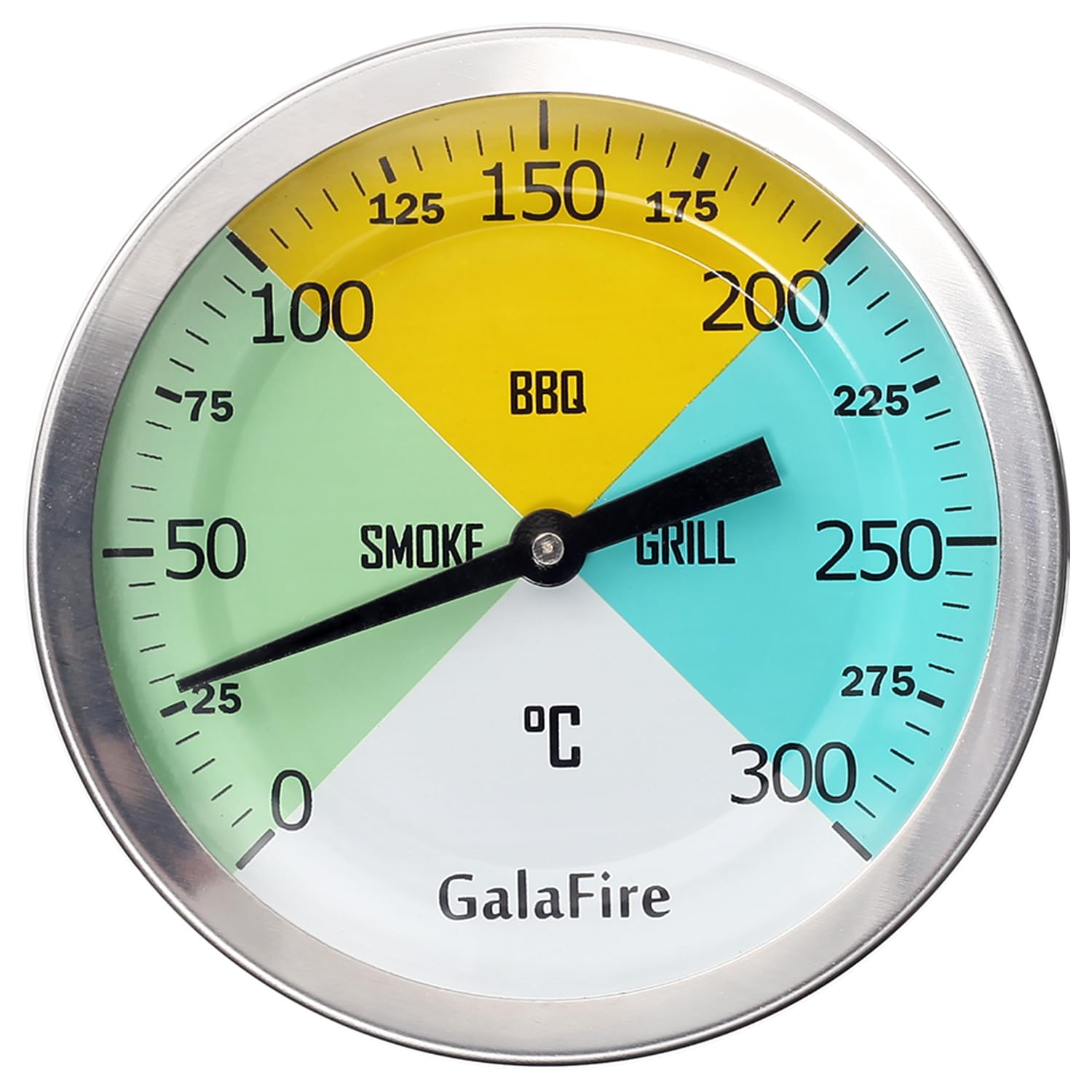 GALAFIRE 80MM Large Dial Face 300°C BBQ Grill Thermometer Wood Smoker Temp Gauge with Lengthened 70MM Stem for Barbecue Meat Cooking