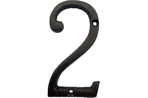 BetLight 5.5 Inch High Cast Iron House Number, Solid Home Address Numbers, Elegant Black Brown Finished, Easy Install With Matching Screws, Number 2