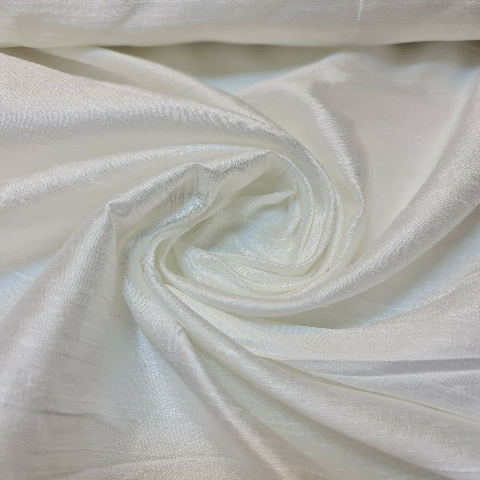 Plain Raw Silk Faux Dupion 100% Polyester Upholstery Fabric Bridal Material 44" (1 Meter, White)