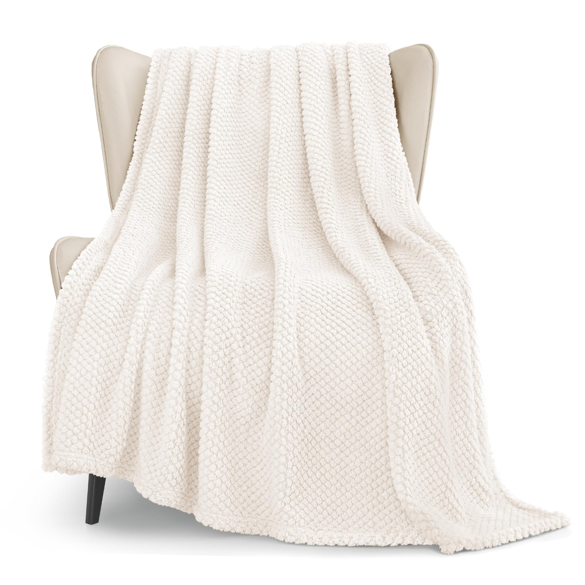 Photo 1 of Whale Flotilla Extra Large Fuzzy Fleece Throw Blanket for Couch, 50x70 Inch Fluffy Warm Soft Jacquard Blankets for All Season, Lightweight and Cozy, Ivory