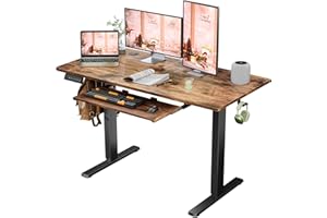 Sweetcrispy Standing Desk with Pull Out Keyboard Tray-48 IN Electric Standing Desk, Height Adjustable Stand Up Desk for Home Office, Sit Stand Stable Computer Rising Desk, 2 Storage Hooks Rustic Brown