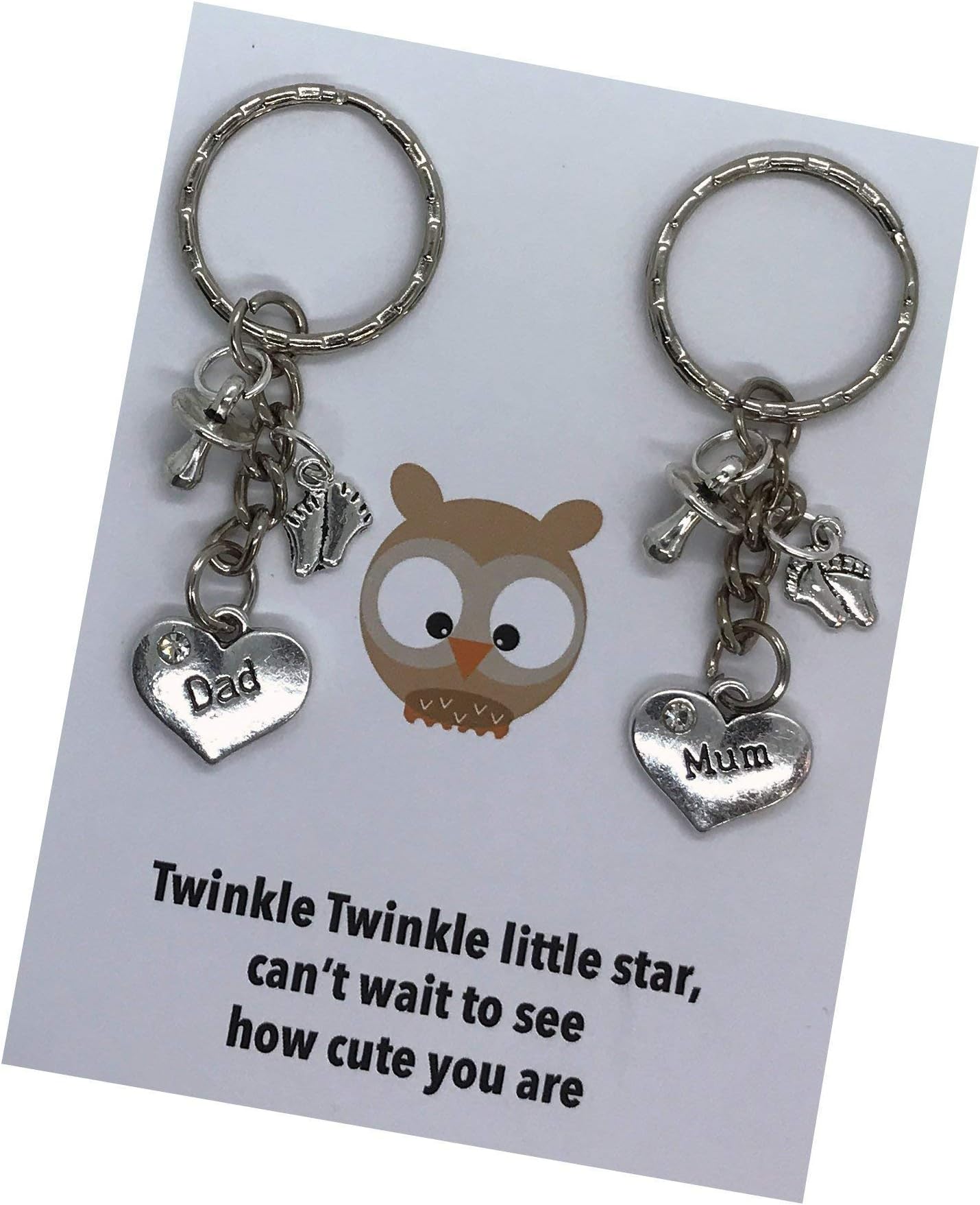 Mum Dad pregnancy expecting Handmade charm keyring baby shower gift UK FREE POST