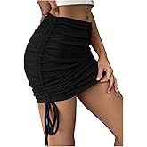 SHENHE Women's Drawstring Side Bodycon Mini Skirts Low Rise Ribbed Ruched Party Skirt Clubwear