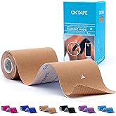 OK TAPE Extra Wide Kinesiology Tape, Precut K Tape Strips, Elastic Physical Therapy Athletic Tape for Pain Relief & Joint Support | Back, Shoulder, Knee (4" x 10" - 10Pcs) Beige