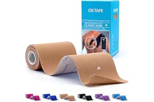 OK TAPE Extra Wide Kinesiology Tape, Precut K Tape Strips, Elastic Physical Therapy Athletic Tape for Pain Relief & Joint Support | Back, Shoulder, Knee (4" x 10" - 10Pcs) Beige