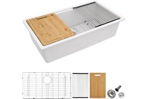 Fulorni 30"x19" Granite Composite Kitchen Sink - White Undermount Ledge Workstation Quartz Classic Under Counter Single Bowl Basin