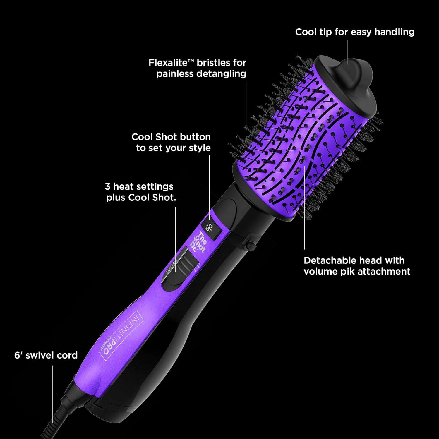 INFINITIPRO BY CONAIR All-in-One Dryer Brush, Wet / Dry Styler, Hair Dryer and Volumizer Hot Air Brush, Hot Air Brush with The Knot Dr.  Flexalite Bristles for painless detangling : Beauty