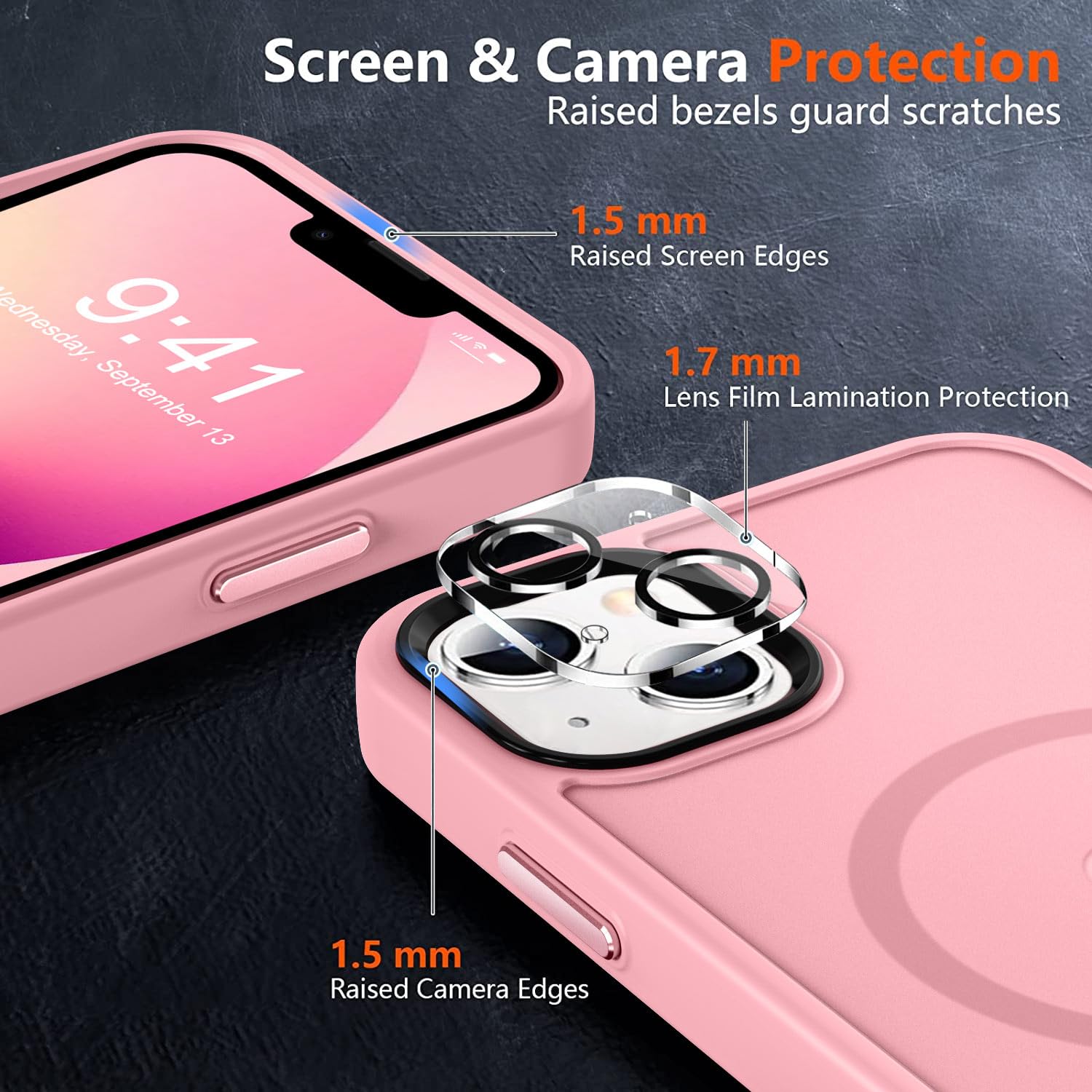 MOCCA Strong Magnetic for iPhone 13 Case, [Compatible with Magsafe][Screen Protector+Camera Lens Protector] Translucent Matte Back Slim Shockproof Case for iPhone 13 Phone Case 6.1", Pink - Image 5
