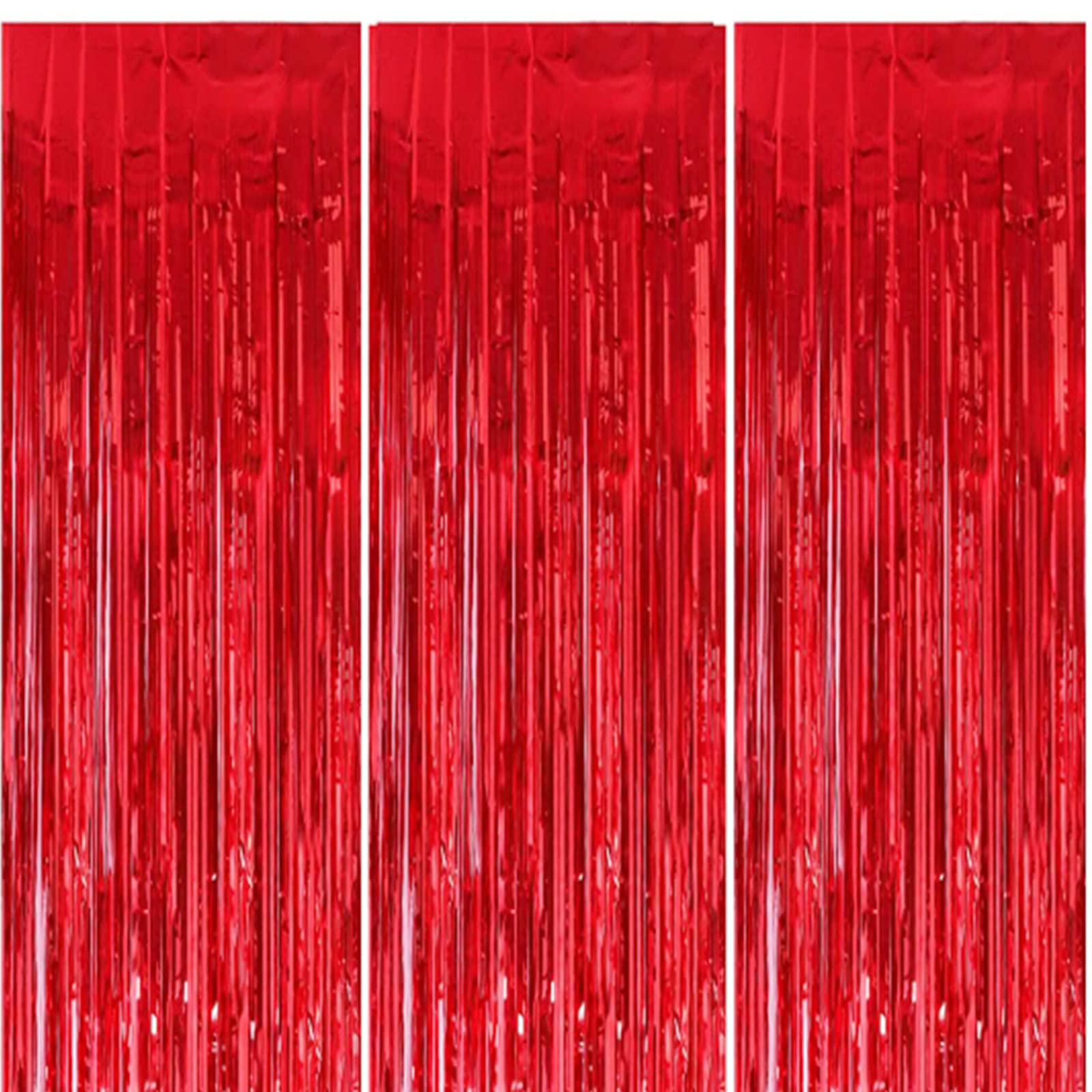 HONGCI 3pcs 3.2x6.5ft Glitter Christmas Red Foil Curtain Red Tinsel Curtain Door Streamers Fringe Curtains Photo Backdrop Christmas Decorations Banner for Indoor Home School Office Xmas Party Decor — image 1