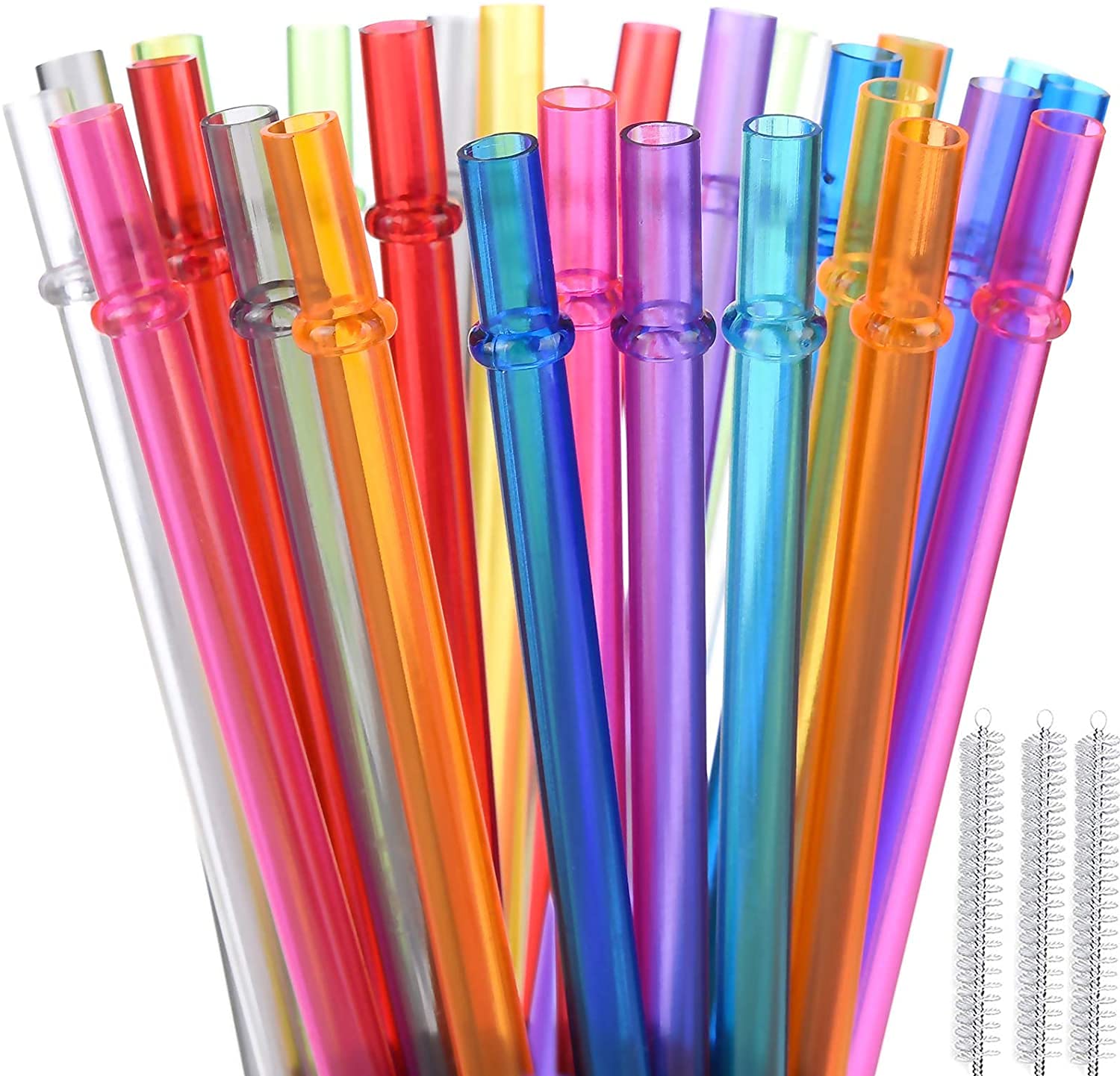 ALINK 35-Pack Tritan Hard Plastic Reusable Straws with Cleaning Brush, 10.5 in Long Thick Unbreakable Straws for 30 OZ Tumblers, Mason Jar, Yeti, Tervis