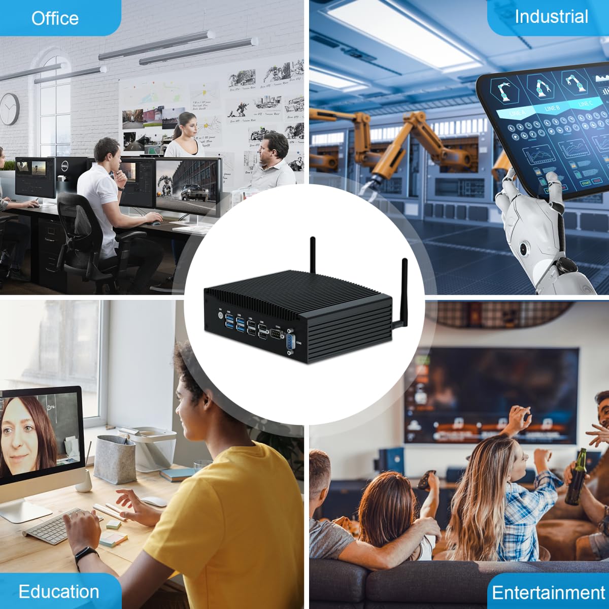 WEIDIAN Lüfterloser PC Industrie Mini PC lüfterlos Win 11 Pro i5 8GB RAM 256GB SSD Core i5 8350U Mini Desktop Computer 4K 2HD, 2RS232 COM, 2Gigabit LAN, 8USB Linux Auto Power On für Business Home 8
