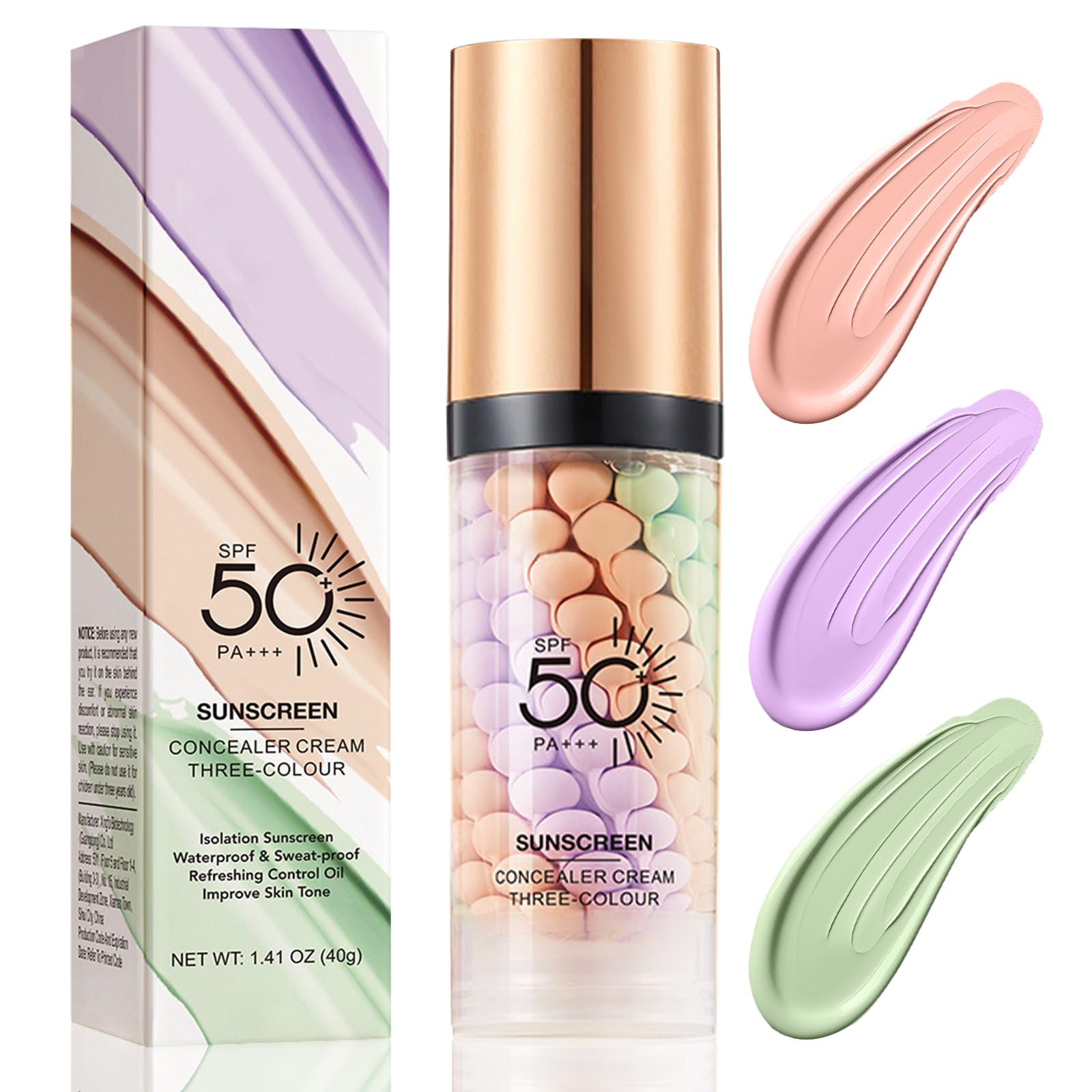 3 In 1 Makeup Primer with SPF 50, One Step Color Corrector Face Primer, Oil Control Moisturizing Makeup Base, Pore Minimizer & Skin Tone Correcting, Sunscreen Isolation Cream, Long Lasting Waterproof