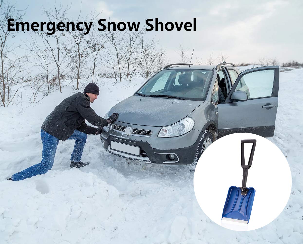 ELIVERN Folding Snow Shovel, Compact Snow Shovel with Comfortable D-Grip Handle and Durable Aluminum Edge Blade, 13\