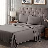 Superior Egyptian Cotton 300 Thread Count Bed Sheet Set, 1 Elastic Deep Pocket Fitted Sheet, 1 Flat Sheet, 2 Pillowcases, Daily Soft Sheets, Luxury, Plush, Home Essentials, King, Grey