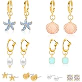 Gold Earrings Set for Women 14K Gold Plated Cubic Zirconia Love Heart Bowknot Clover Fruit Flower Insect Ocean Cross Huggie Hoop Earrings Stud Earrings Set for Multiple Piercing Party Jewelry Gifts