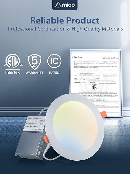 AMICO 16 PACK 6 INCH 5CCT ULTRA-THIN LED RECESSED CEILING LIGHT WITH JUNCTION BOX, 2700K/3000K/4000K/5000K/6000K SELECTABLE, DIMMABLE CAN LIGHT, 1200LM HIGH BRIGHTNESS DOWNLIGHT,15W EQV 130W,ETL