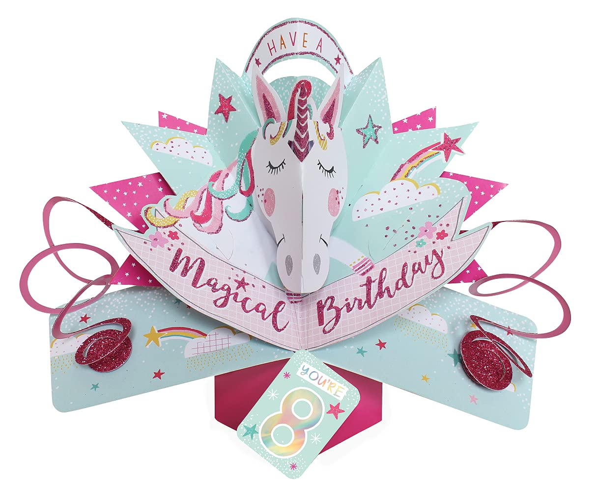 You're 8 Magical Unicorn 8th Birthday Pop Up Greeting Card 3D Pop-Up Cards POP207MC08