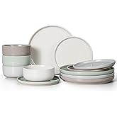 HaWare Stoneware Dinnerware Sets, 12-Piece Plates and Bowls Set for 4, Dishes Set for Home Restaurant, Speckled Multicolor