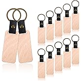 Giantree 12 Pieces Blank Wooden Key Chain, Rectangle Wood Blanks for Key Chains, Blanks Laser Engraving Blanks Wood Blanks Key Chain Bulk Unfinished Wooden Key Ring Key Tag for DIY Gift Crafts