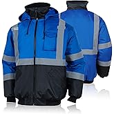 FONIRRA High Visibility Safety Bomber Jackets with Fleece Liner,ANSI Class 2 Reflective Waterproof Jacket for Men
