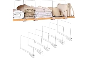 Sooyee 6 Pack Beautiful Acrylic Shelf Dividers, Perfect Perfect for Closets Kitchen Bedroom Shelving Organization to Organize Clothes Closet Shelves, Books,Towels and Hats, Purses Separators,Clear