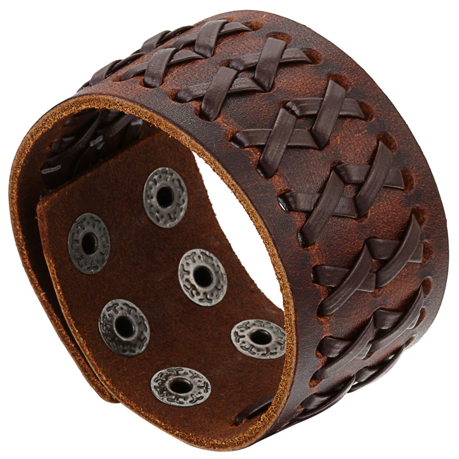 Avaner Men's Leather Wide Band Punk Bracelet Strap Wrap Rock Wristband Bangle Black Brown