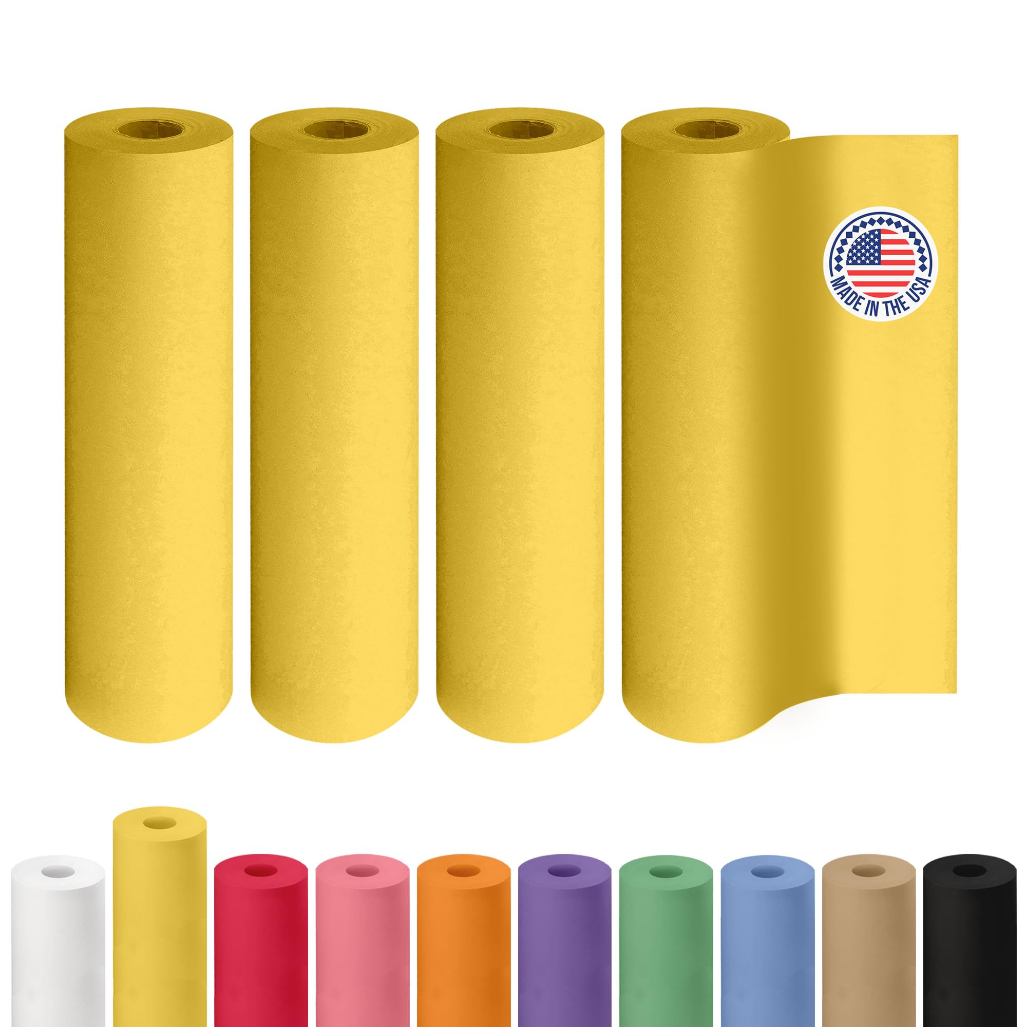 12" x 1200" (100 feet) Yellow Kraft Paper Roll, Pack of 4 - USA-Made Quality Craft Paper for Gift Wrapping, Kids Arts & Crafts, School Projects - 100% Recycled Natural, 50lb Thickness by IDL Packaging Image