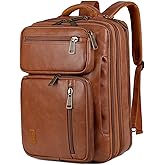 Baosha Vegan Leather Laptop Backpack Briefcase Hybrid 15.6 Inch Laptop Travel Backpack Hiking College Backpack for Men BC-04 (Brown)