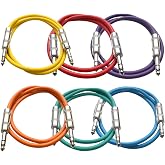Seismic Audio Speakers &frac14;&rdquo; TRS to &frac14;&rdquo; TRS Patch Cables, 3 Feet, Pack of 6
